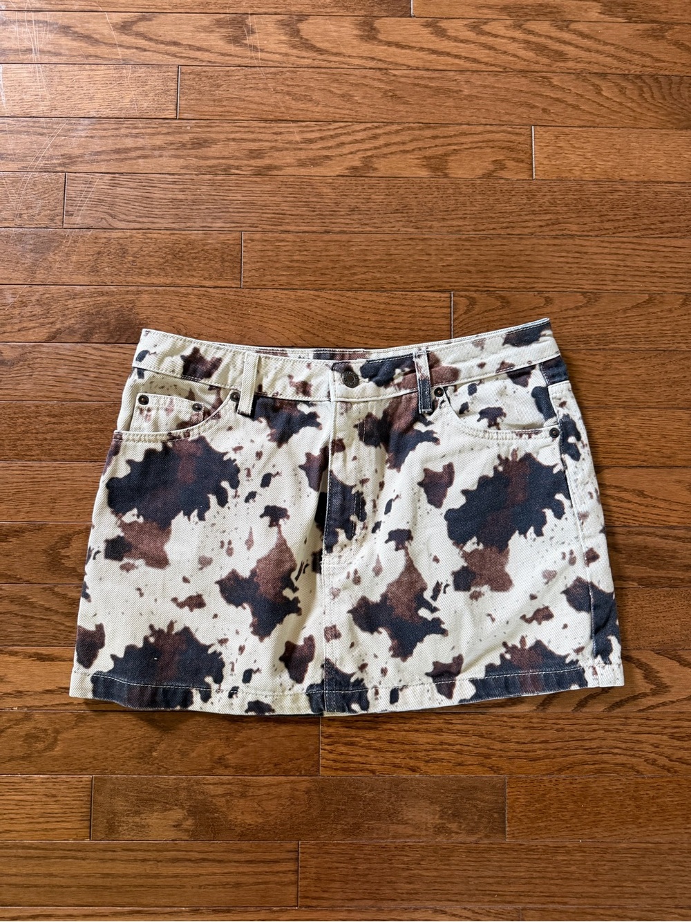 Topshop denim mini pelmet skirt in cow print US 6